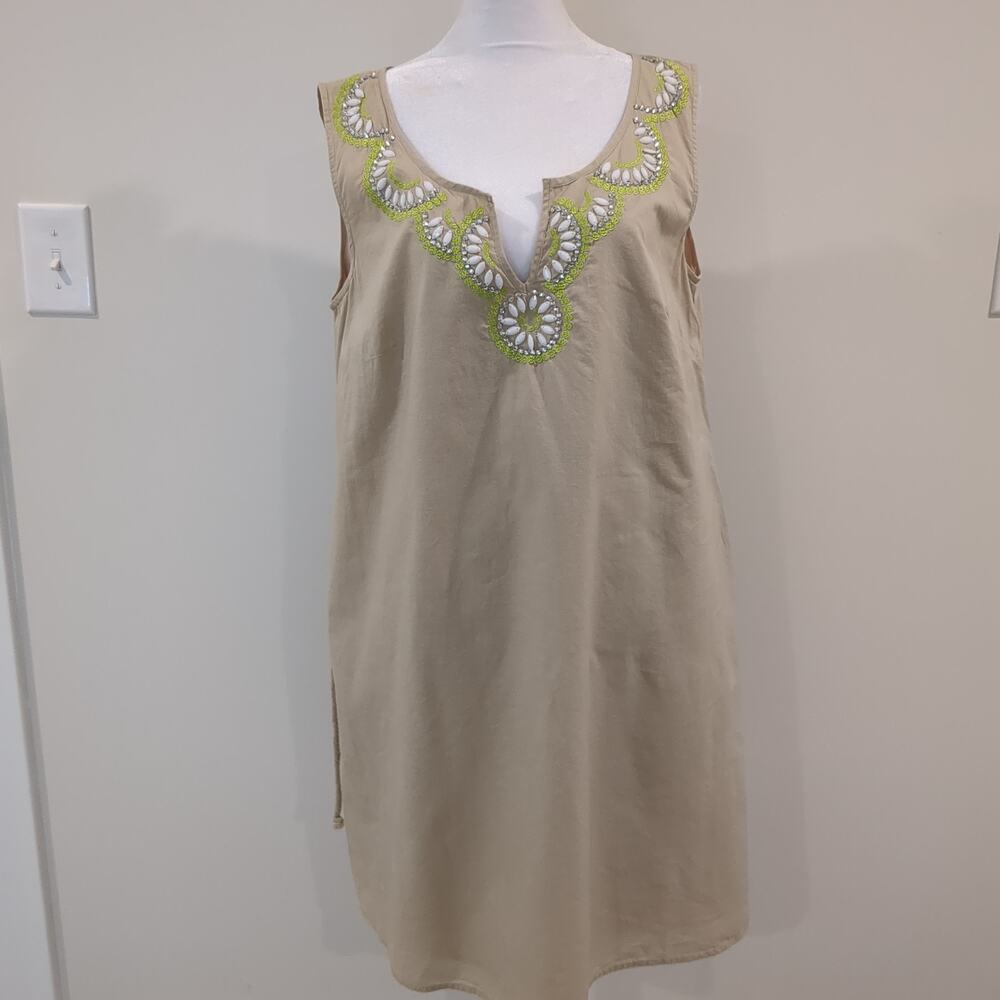 Calypso St. Barth Womens XL Costal Sundress Embellished Sleeveless Dress Beige